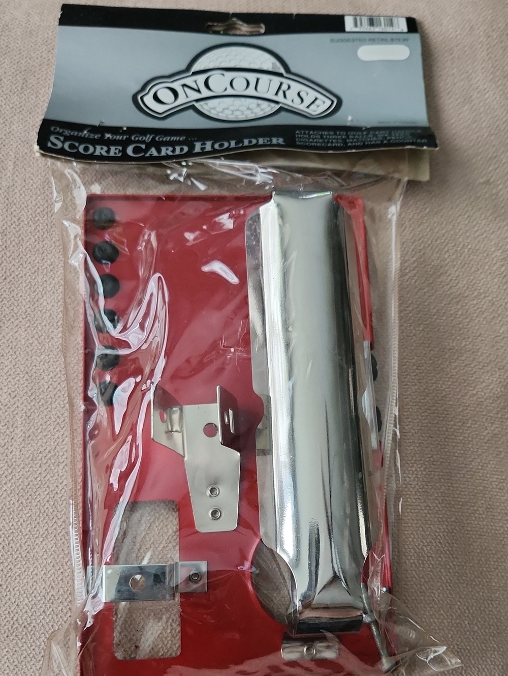 ON COURSE GOLF CART Red Score Card Holder with Silver Clip